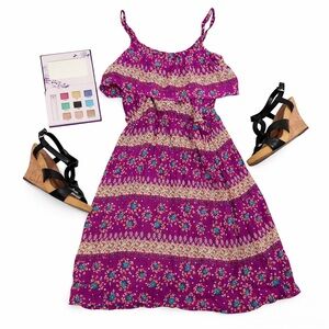 🌺 Mossimo Pretty Fuchsia Floral Sundress XS Summer Boho Tiered Dress 🌺